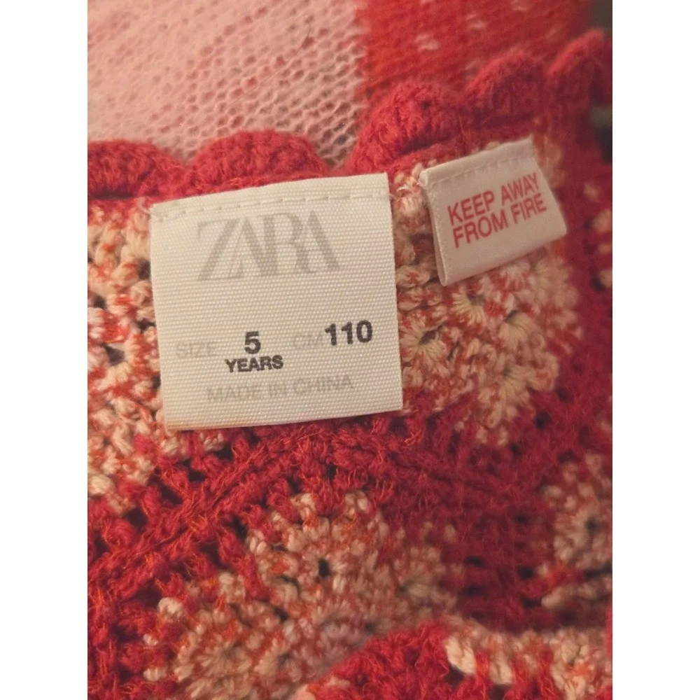 ZARA Red Crochet Eyelet Dress Boho Sleeveless Scalloped Summer Sundress 5T